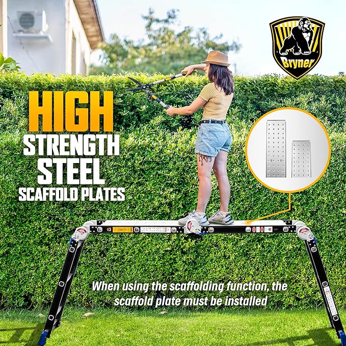 Step Ladder, Bryner 12Ft Multi-Purpose Aluminium Folding Extension Ladders, 7 in 1 Folding Adjustable Telescoping Step Ladder 330lbs