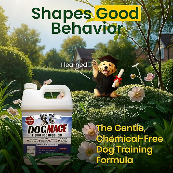 Nature’s MACE Dog Mace, Dog Repellent for Yard, Potty Training Tool Spray, Indoor & Outdoor, Pee Deterrent, Safe Around Kids, Pets, Garden & Plants, 1 Gallon Concentrate, Treats 48,000 Sq. Ft.