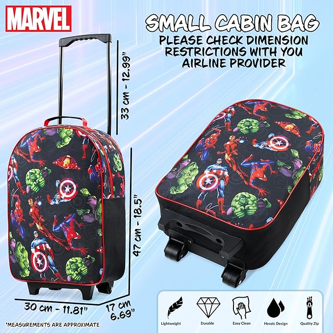 Marvel Avengers Spiderman Kids Suitcase Foldable Carry On Luggage with Wheels Lightweight Travel Trolley Bag for Vacations Trips Gifts for Boys (Multicolor Avengers)