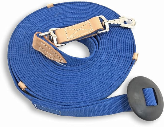 35' Flat Cotton Web Lunge Line with Bolt Snap & Rubber Stop - By Southwestern Equine (35', Sapphire)