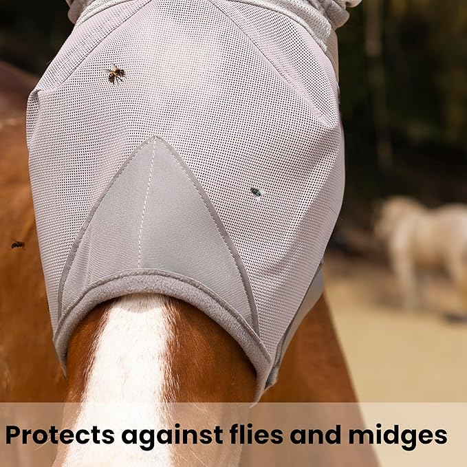 Raelitego Horse Fly Mask, Adjustable Fly Masks for Horses with Ears, UV Protection from Insect Pests Comfort Mesh Without Nose Average Size Horses Accessories(Extra Large)