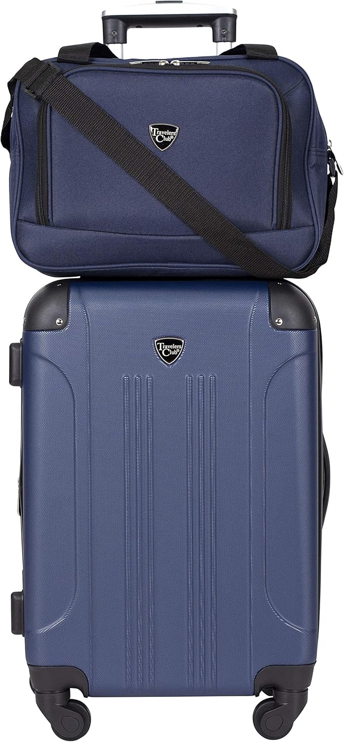 Travelers Club Chicago ハードサイド 拡張可能 スピナーラゲッジ、ネイビーブルー、3点セット