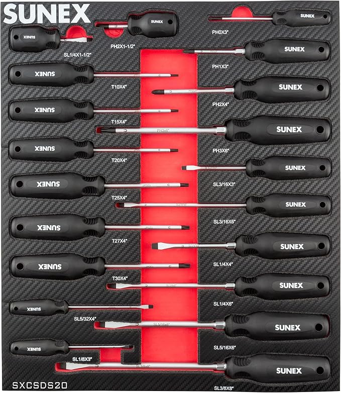 SUNEX TOOLS SXCSDS20 フィリップス、マイナス、トルクス マグネットドライバーセット