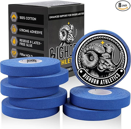 Bighorn Athletics Jiu Jitsu Finger Tape, Rock Climbing Tape | Multipurpose for Sports & Injuries: MMA, Volleyball, Football, Basketball, Tennis, Golf, Hands & Toes, 0.5-Inch x 45-feet, 8-Rolls, Blue