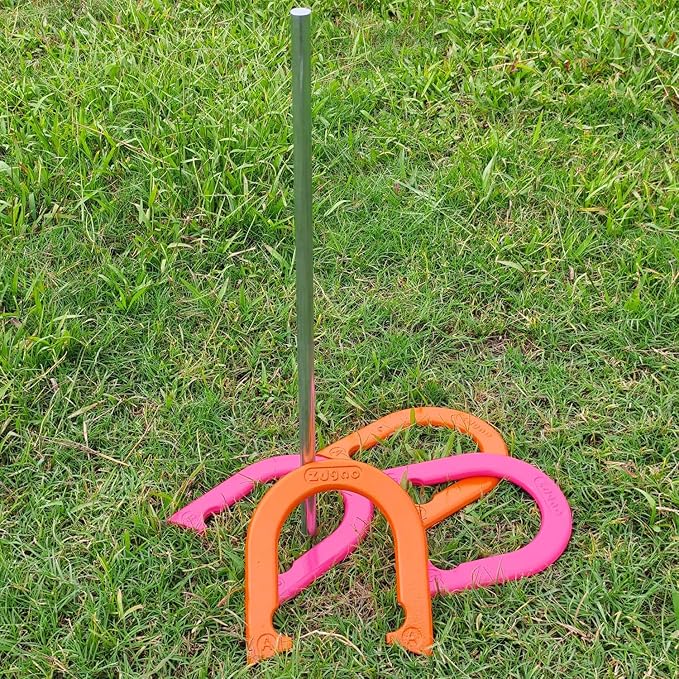 Horseshoes Outside Game Set-Portable Outdoor Horseshoe Set Includes 4 Professional Solid Steel Horseshoes with Solid Steel Stakes & Carrying Bag, Perfect for Backyard and Beach
