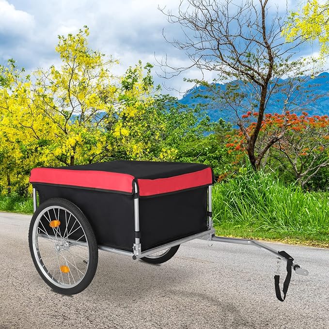 PEXMOR Bike Cargo Trailer, Foldable Bicycle Cart Bike Wagon Trailer w/Universal Bike Hitch & 20" Quick Release Wheel, Folding Bike Luggage Carrier w/Waterproof Cover, Large Loading Bike Storage Cart