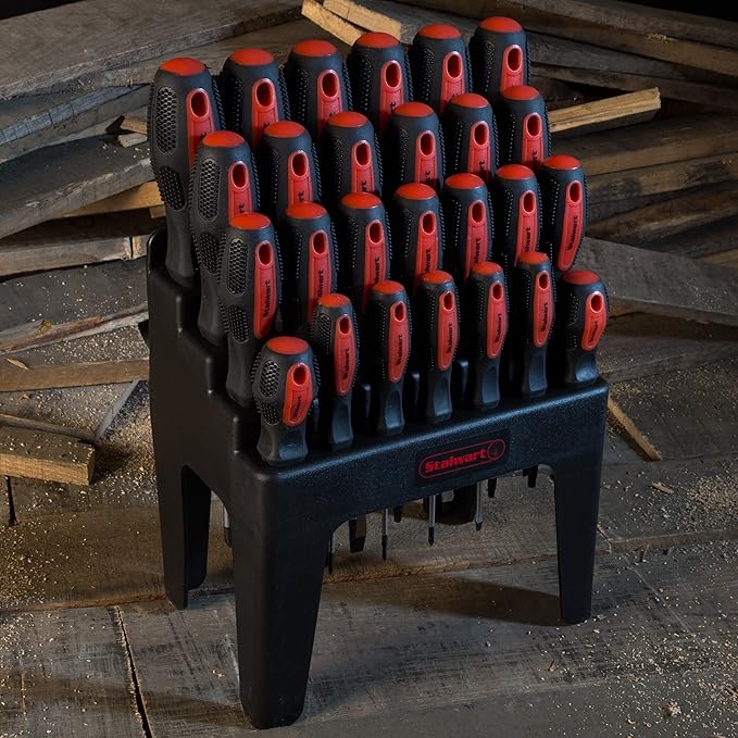 26-Piece Screwdriver Set with Wall Mount, Stand, and Magnetic Tips - Phillips, Slotted, Pz, and Star Screw Tips by Stalwart (Black)