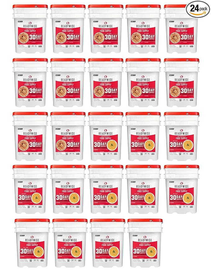 ReadyWise 1年分緊急食料供給 - 3,576食分、24バケツ、フリーズドライプロテインミール、災害用保存食、すぐに食べられる、キャンプ用品、最長25年保存可能