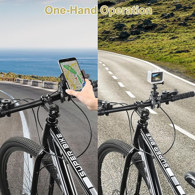 UTEBIT Camera Mount Clamp, Umbrella Clamp Motorcycle Camera Pole Mount Desk Holder Accessories, 360° Ballhead 1/4" Thread Holes with Phone Tripod Mount, Super Clamp for Gopro/DSLR/Stabilizer