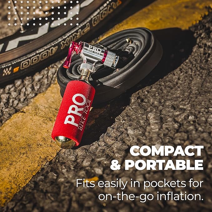 Pro Bike Tool CO2 Inflator Quick & Easy - Presta & Schrader Valve Compatible - Bicycle Tyre Pump for Road & Mountain Bikes - Insulated Sleeve - No CO2 Cartridges Included
