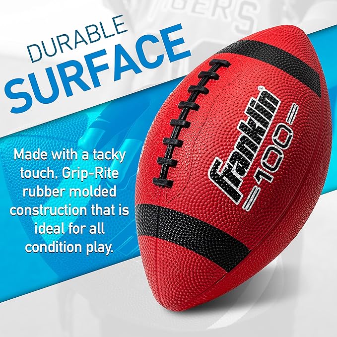 Franklin Sports Kids Junior Grip-Rite Youth Junior Size Rubber Footballs - Peewee Kids Durable Outdoor Footballs - Single & Bulk Packs Available