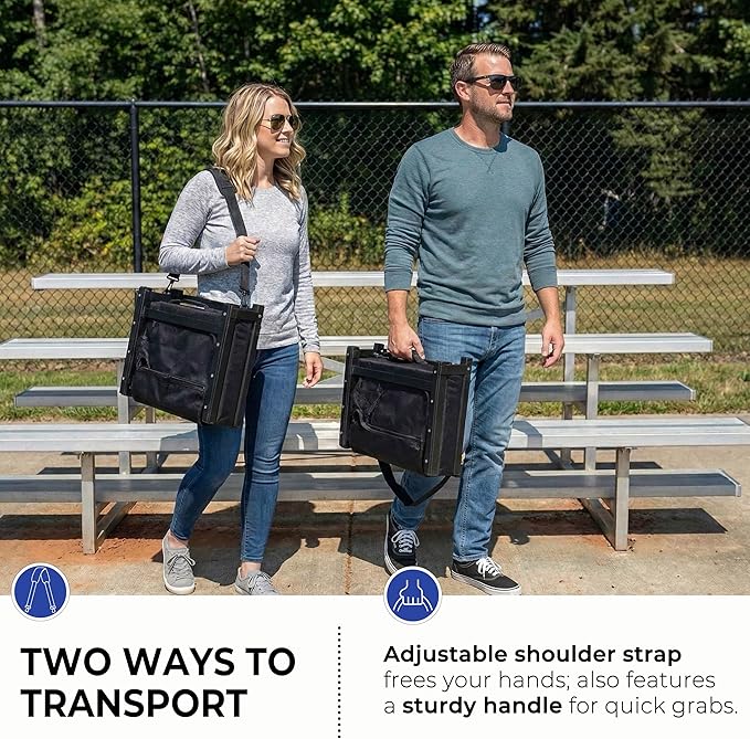 SPORT BEATS Stadium Seats with Back Support Bleacher Chairs with Back and Cushion Thick Padded Bleacher Seats Includes Shoulder Strap Black 1pc Standard