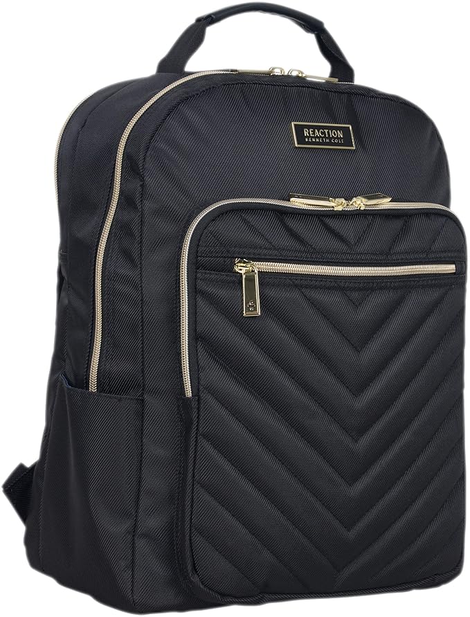 Kenneth Cole REACTION マディソン スクエア 軽量 ハードサイド シェブロン 拡張可能 スピナー ラゲージ、ブラック、2点セット（20インチ機内持ち込み用 + バックパック）