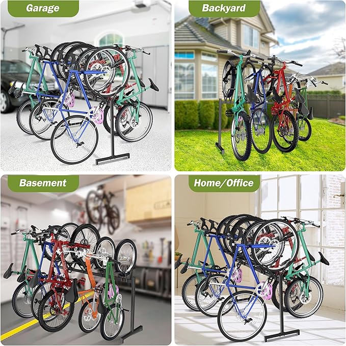 Sttoraboks 5 Bikes Floor Stand, Adjustable Bicycle Parking Rack with Hook for Garage, Indoor, Outdoor, Free Combination Bike Storage Cycle Rack for Mountain, Road and Kids Bikes, Max Tire Width 2.5”