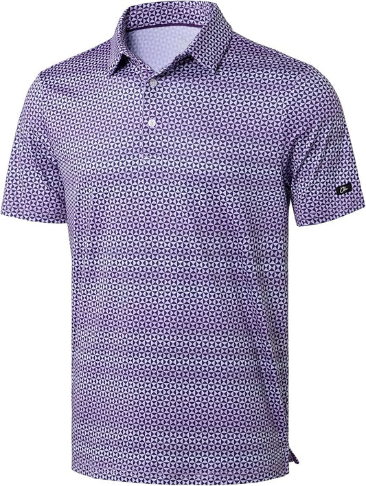 Obla Mens Golf Polo Shirts Short Sleeve Dry Fit Performance Moisture Wicking Casual Print Collared Golf Shirts for Men