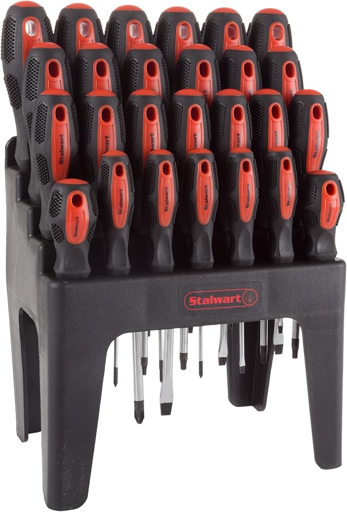 26-Piece Screwdriver Set with Wall Mount, Stand, and Magnetic Tips - Phillips, Slotted, Pz, and Star Screw Tips by Stalwart (Black)