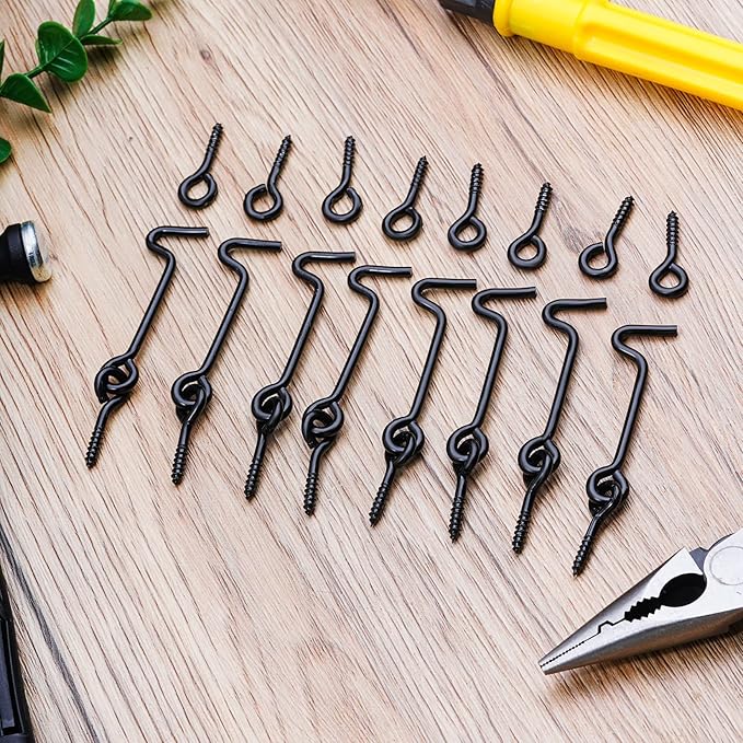 8 Pcs 2.5 inches Cabin Hook Eye Latch Gate Door Swivel Window Door Hook with Mounting Screws (Black, 2.5 inches)