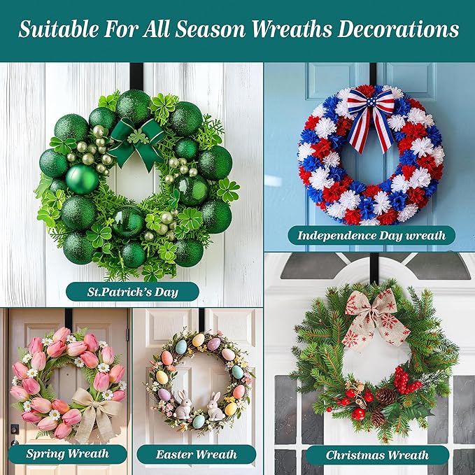 HOOSUN Wreath Hangers for Front Door,St Patricks Day Decorations,12" St Patricks Day Wreath Hook Holder,Over The Door Hooks Hanger,Metal Garland Hangers Hook for Patriotic Spring Wreath Porch Decor
