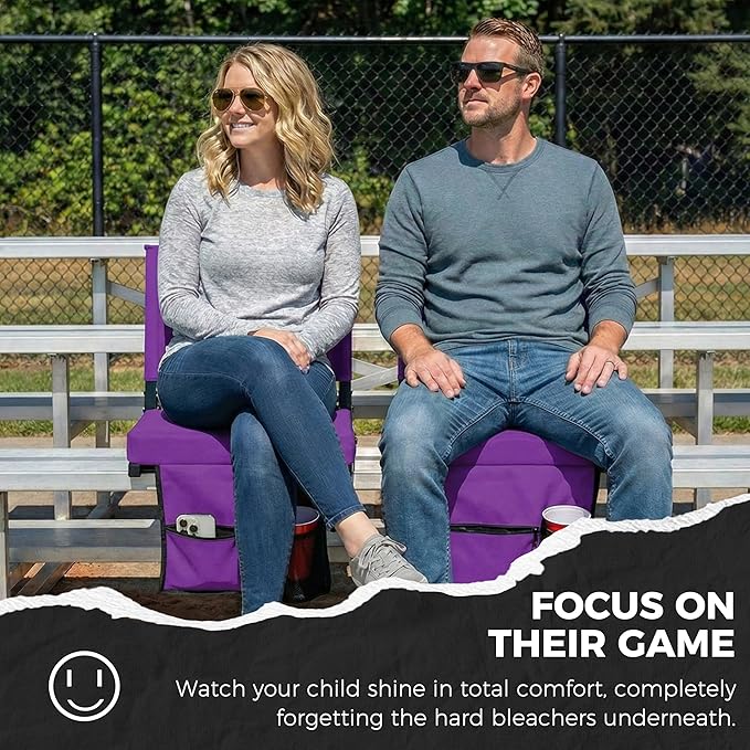 SPORT BEATS Stadium Seats with Back Support Bleacher Chairs with Back and Cushion Thick Padded Bleacher Seats Includes Shoulder Strap Dark Purple 2pcs Standard