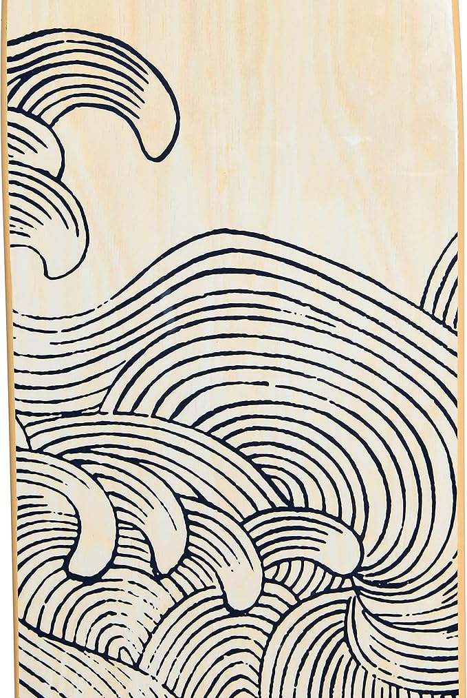 Creative Co-Op Coastal Decorative Surfboard Wall Décor, Wave Design Overlaid On Natural Wood, Hangs Vertical or Horizontal