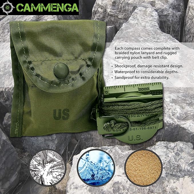 Cammenga 米国政府公認 トリチウム レンサティックコンパス 正確 防水 ハンディコンパス (ポーチ付き) ハイキング キャンプ ナビゲーション サバイバル バックパッキング オリエンテーリング