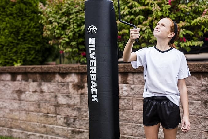 Silverback Height Adjustable In-Ground Basketball Hoop with Tempered Glass Backboard, Pro-Style Breakaway Rim & Backboard Pad