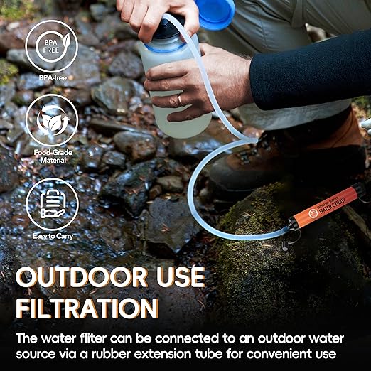 緊急用浄水ストロー、個人用サバイバル浄水システム、浄水器、ハイキング、キャンプ用品、サイクリング、釣り、防災用のアウトドアサバイバルギアと装備