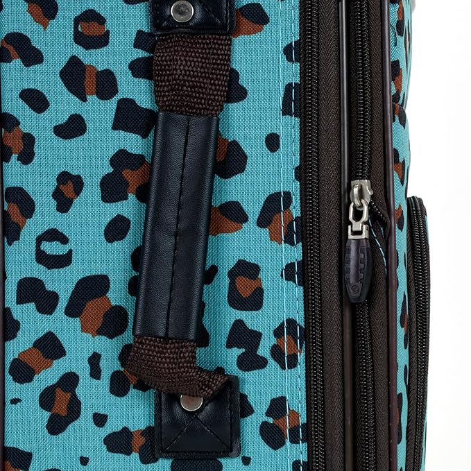 Rockland Fashion ソフトサイド アップライト荷物セット 拡張可能 伸縮ハンドル 車輪付き ブルーレオパード 2ピース (14/19)