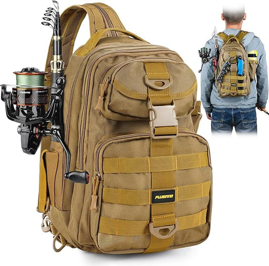 PLUSINNO Fishing Backpack Tackle Bag, Water-Resistant Backpack with Rod Holder, Ideal Gifts for Men