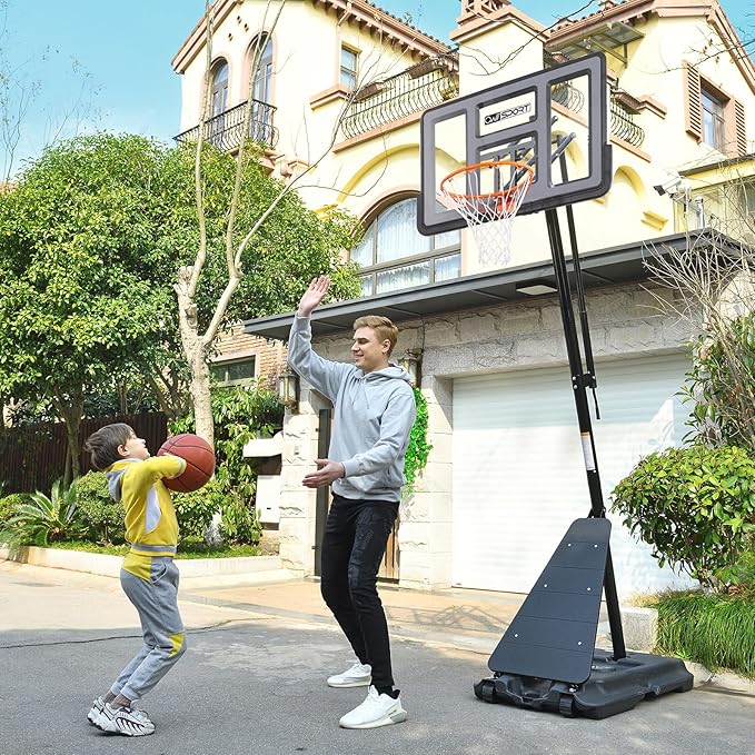 Basketball Hoop Outdoor 44&48 Inch Impact Backboard, 5.3-10FT Height Adjustable Basketball Hoop Goal System with Portable Wheels for Adults