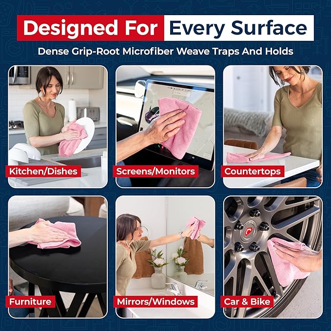 USANOOKS Microfiber Cleaning Cloth Light Pink - 100 Pcs 12.5"x12.5" - High Performance - 1200 Washes, Ultra Absorbent Towels Weave Grime & Liquid for Streak-Free Mirror Shine - Car Washing Cloth