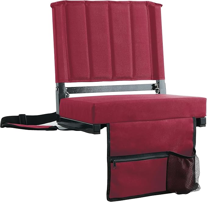 SPORT BEATS Stadium Seats with Back Support Bleacher Chairs with Back and Cushion Thick Padded Bleacher Seats Includes Shoulder Strap Maroon 2pcs Regular