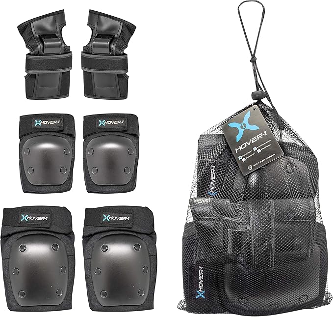 Hover-1 Protective Elbow Pads, Knee Pads, Wrist Guards, Padded Shorts, Tank Top, T-Shirt - Hard PP Shells for Impact Resistance & EVA Foam Protective Padding for Skating, Hoverboards, E-Scooters