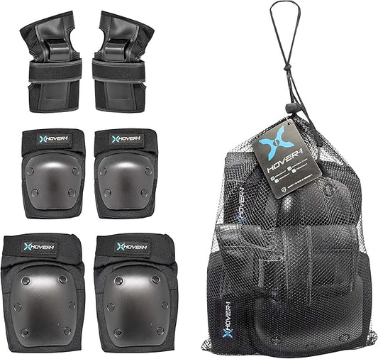 Hover-1 Protective Elbow Pads, Knee Pads, Wrist Guards, Padded Shorts, Tank Top, T-Shirt - Hard PP Shells for Impact Resistance & EVA Foam Protective Padding for Skating, Hoverboards, E-Scooters