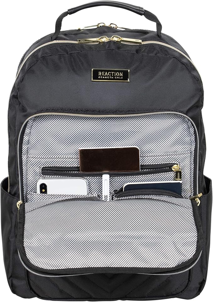 Kenneth Cole REACTION マディソン スクエア 軽量 ハードサイド シェブロン 拡張可能 スピナー ラゲージ、ブラック、2点セット（20インチ機内持ち込み用 + バックパック）