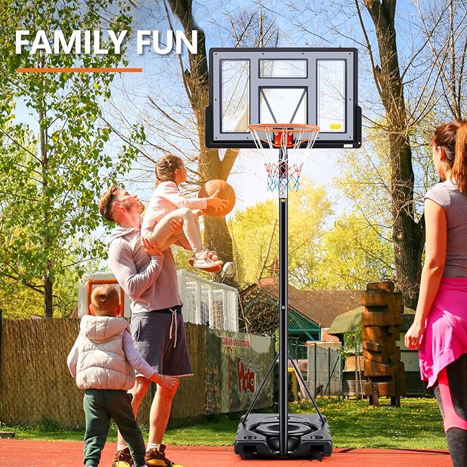 Sweetcrispy Portable Basketball Hoop Outdoor 6.1-10FT Adjustable Height, 44 Inch Shatterproof Backboard/Shock Absorbent Rim, Fillable Base, 2 Wheels for Backyard/Driveway