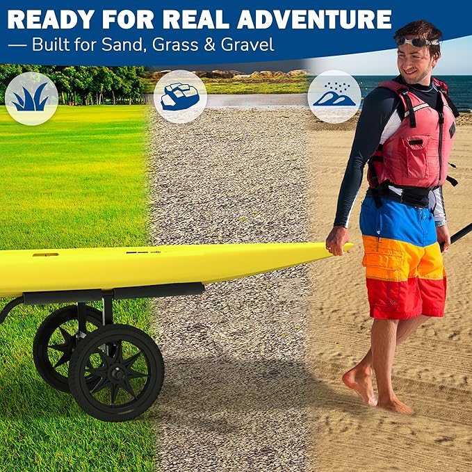 GanFindX Heavy Duty Kayak Cart | Adjustable Foldable Trolley with Durable Wheels, Portable Kayak Transport Cart, Tie-Down Straps Included (Detachable & Heavy-Duty)