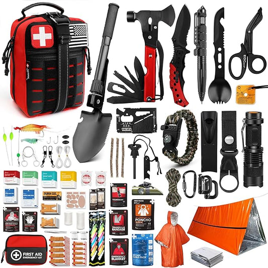 Survival First Aid Kit, 190 Pcs Survival Gear and Medical Supplies, Military IFAK EMT Molle Tactical Pouch for Outdoor, Camping, Hiking, Car, Vehicles and More