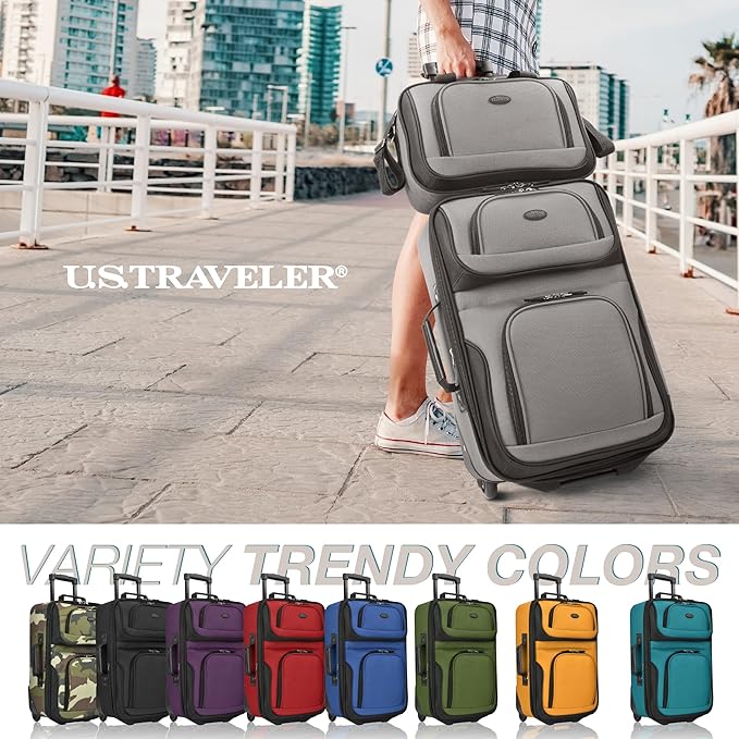 U.S. Traveler Rio 軽量ソフトサイド ローリングキャリーオン スーツケース、2輪セット、グレー