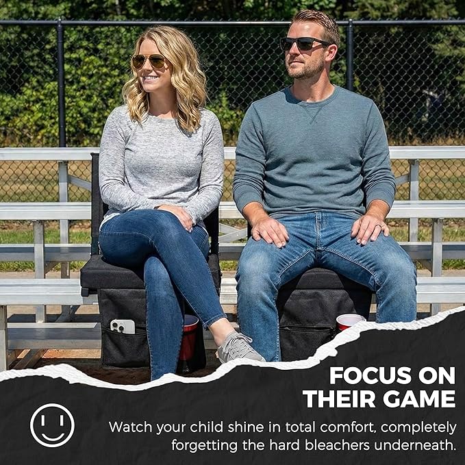 SPORT BEATS Stadium Seats with Back Support Bleacher Chairs with Back and Cushion Thick Padded Bleacher Seats Includes Shoulder Strap Check 1pc Standard