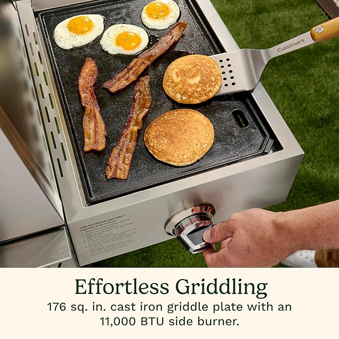 Cuisinart Propel+ 4-Burner 3-in-1 Gas Grill, Stainless Steel Versatile Grill, Griddle & Pizza Oven with Pizza Stone, Convertible to Natural Gas, Side Burner & Integrated Storage, Perfect for BBQs