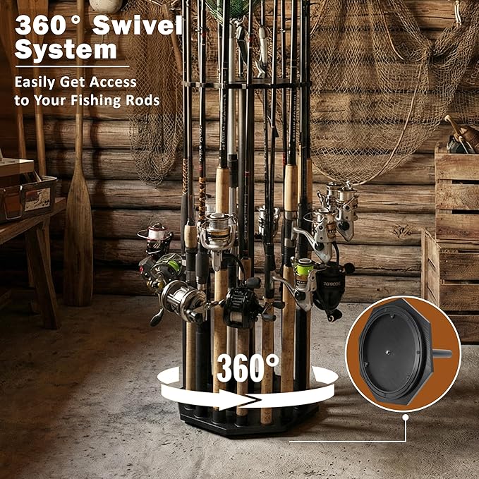 Rush Creek Creations | Rod Holder for 16 Fishing Poles, Garage Organization and Storage, for Reels, Gear, Accessories, Tackle Box