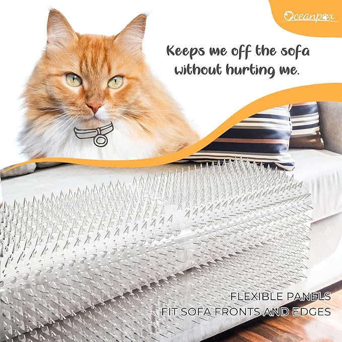 Scat Mat for Cats 16 x 13 Inch, 10 Pack Clear Cat Deterrent Mats with 1 Inch Spikes & 50 Stickers, Indoor Outdoor Pet Training Pads to Keep Cats Off Sofa, Counter, Garden & Car