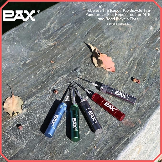 PAX 12 Pcs Tubeless Bike Tire Repair Kit, Includes Storage Canister, Plugger Tool, Plugs-5 Bacon, and 5 Black Strips. Fix a Puncture or Flat, Fast for MTB、Gravel Bike Tires and Road Bicycle Tires