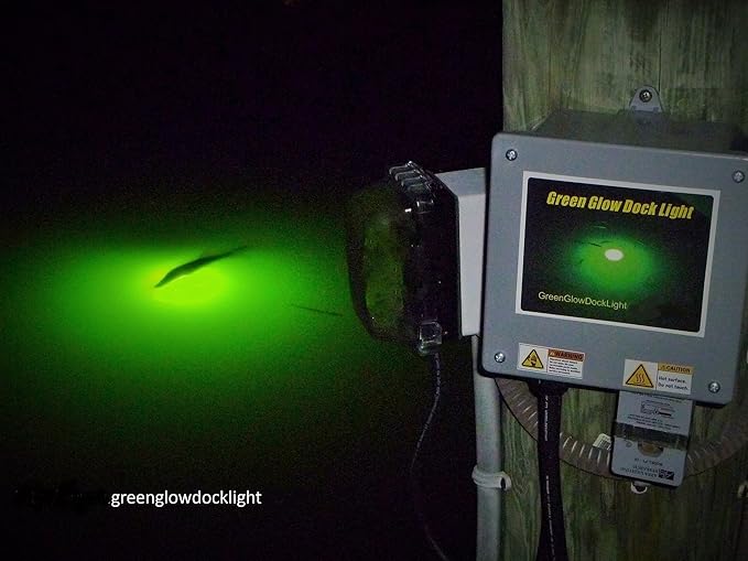 海水対応、セルフクリーニング、バーナクルバーナー水中魚ライト、明るいグリーン7,900ルーメン、シングルドックライト完全キット、50フィートランプケーブル、自動夕暮れから夜明けまで、簡単セルフ設置。