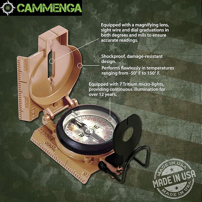 Cammenga 米国政府公認 トリチウム レンサティックコンパス 正確 防水 ハンディコンパス (ポーチ付き) ハイキング キャンプ ナビゲーション サバイバル バックパッキング オリエンテーリング