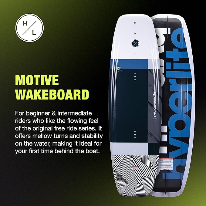 Hyperlite Motive Wakeboard + Frequency Bindings Wakeboard Package - Perfect for Beginner to Intermediate Riders