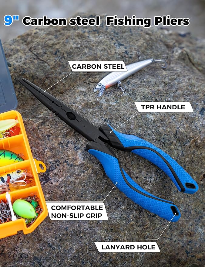 Fish Gripper 9.2",Muti-Function Line Cutter Fishing Pliers, Saltwater Fishing Tool Kit,Fishing Gear with Fishing Lanyard