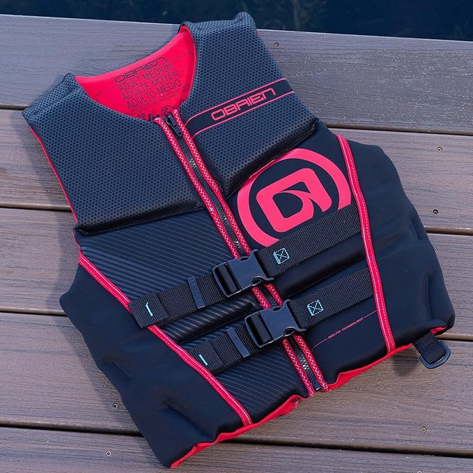 O'Brien Flex V-Back ライフジャケット – 沿岸警備隊承認済み大人用ライフベスト、フレックスフィットデザイン、軽量フォーム、フロントジップクロージャー、ウォータースポーツ、ボート、ジェットスキー用