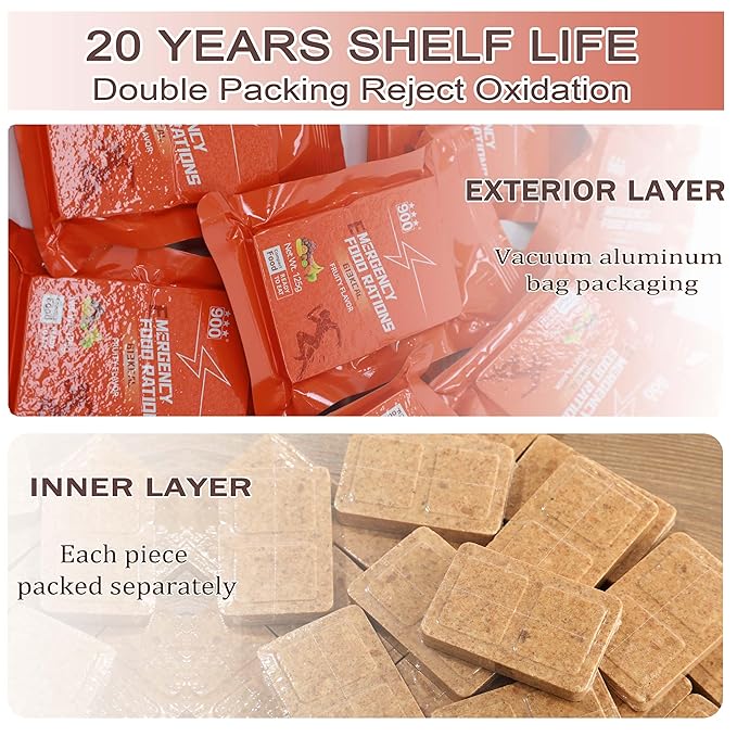 非常食バー - フルーツ味堅パン、MREミリタリーレーション2025、非常食レーションバー、キャンプ・ハイキング・サバイバル用高カロリーバー、12個入り、長期保存可能